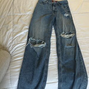 Guess Women's Distressed Straight Leg Jeans - Blue